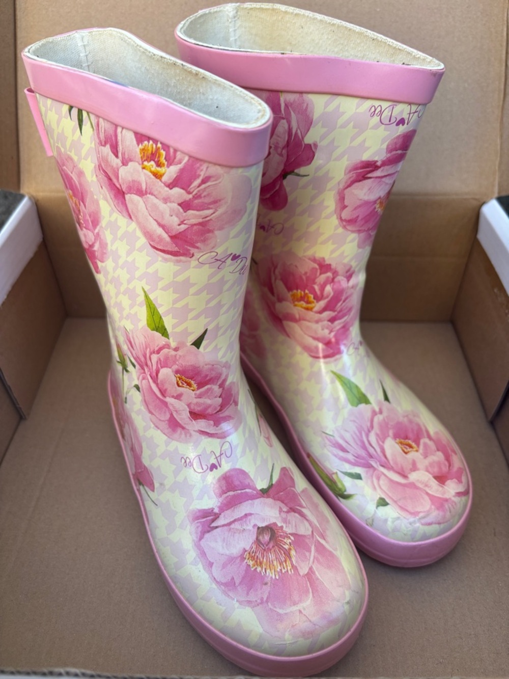 Kids Pink Floral Rain Boots